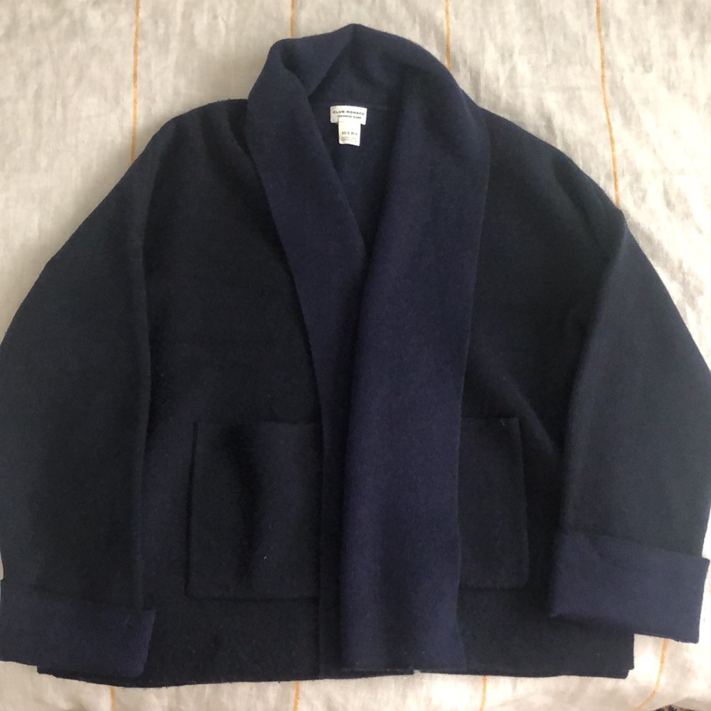 Two Tone Navy Cashmere Club Monaco Cardigan